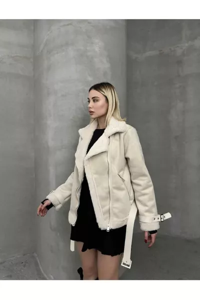 New Season Women's Premium Leather Suede Jacket with Belt Detail and Inner Lining