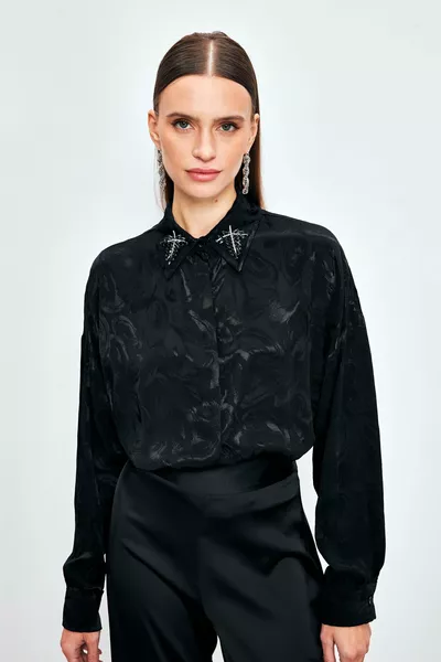 Chemise à motif avec accessoire de col - NOIR