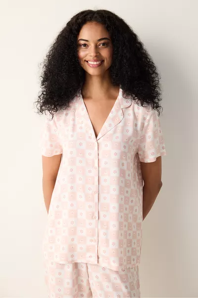Pink Gingham Button-Up Pajama Set