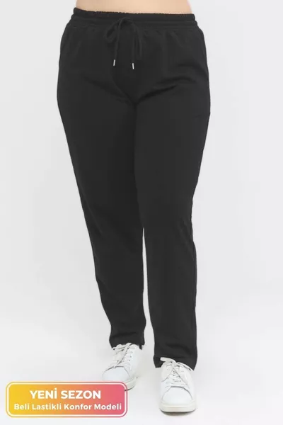 Plus Size High-Waist Comfort Model Sweatpants with Elastic Waist, Two Pockets, Stretchy, Suitable for All Seasons