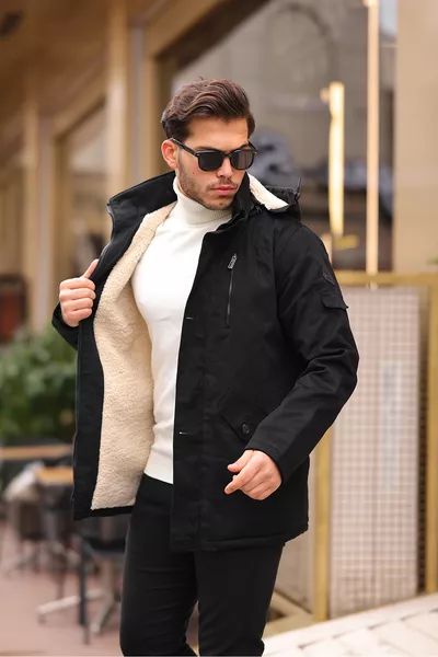 Мужская черная куртка-парка с меховой подкладкой, защищающая от холода