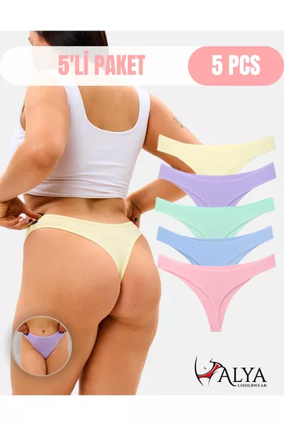 Women's Cotton Thong Panties - 5 Different Colors in One Pack