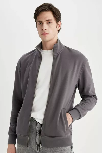 Comfort Regular Fit Losse Pasvorm Hoge Kraag Met Zak Basis Effen Rits Sweatshirt SP