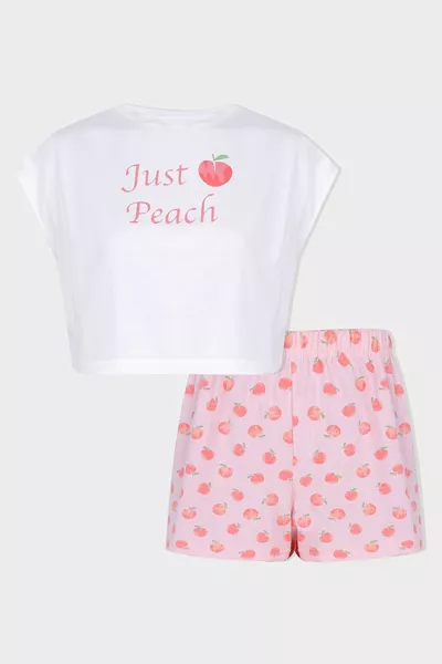 Dames Oversized Croptop Shorts Set met Verlaagde Schouders en Perzikprint