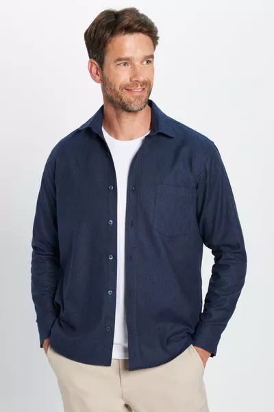 Erkek Regular Fit Klasik Kesim Pamuklu Tek Cepli Armürlü Kışlık Oduncu Lacivert Gömlek