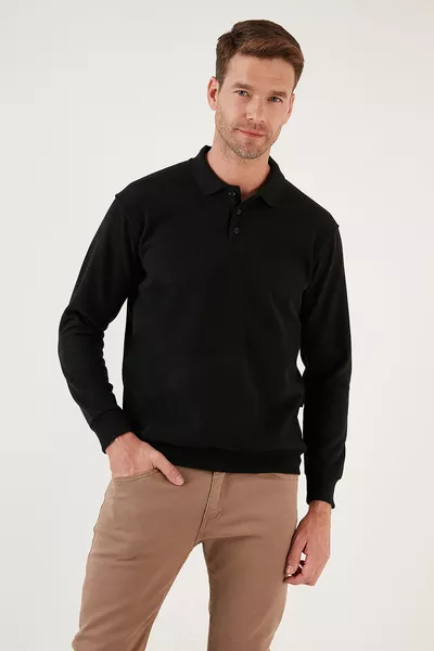 Cotton Regular Fit Buttoned Polo Collar Sweater Men’s Sweater 