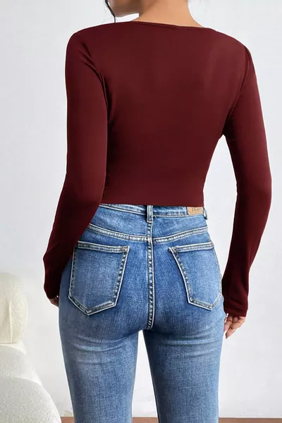 Asimetrik Bisiklet Yaka Uzun Kollu Bluz 