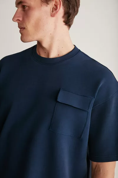 T-shirt bleu marine Artur pour homme avec poches, tissu épais à texture spéciale