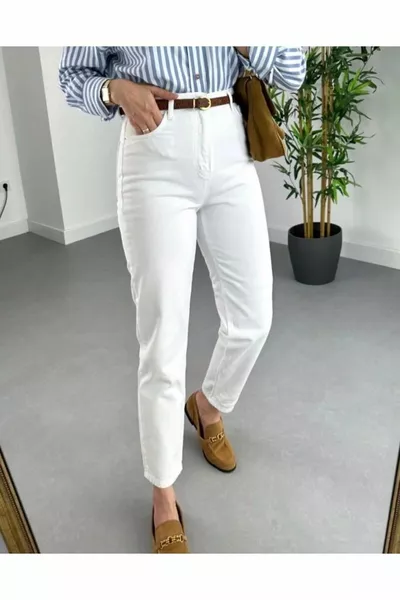 Jean mom en denim blanc confortable à taille haute pour femme des années  avec stretch