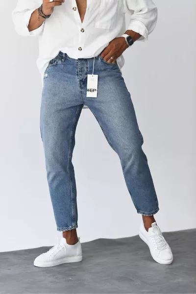 جينز أزرق بقصة صديق معتم وممزق للرجال