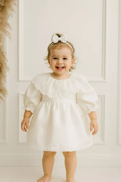 Bebek Çocuk Kırık Beyaz Papatya Pelerin Yakalı Mevlüt Elbise Seti