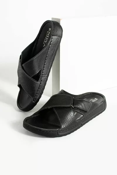 Birrbazaar Мужские ортопедические шлепанцы с регулируемой стелькой на липучке, сшитые, стильные, из искусственной кожи, для дома и улицы