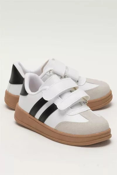 Unisex Klittenband Comfortabele Lichtgewicht Kinder Sportschoenen WIT - ZWART