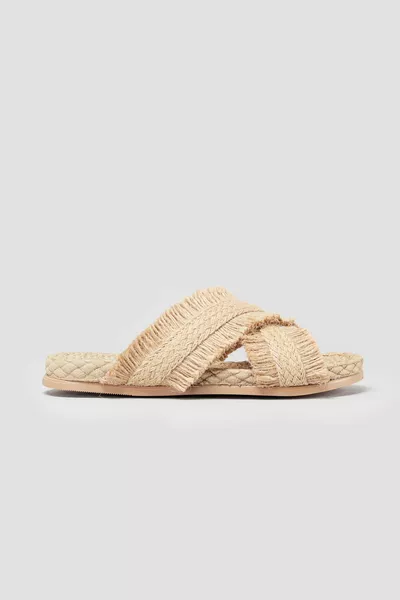 صنادل نسائية من الخيزران الطبيعي، بلون بيج بنقشة حبوب القهوة، بقاعدة مريحة