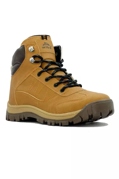 حذاء أطفال للجنس الذكري مع بطانة حرارية بسحّاب بلون البني الكاكي مقاوم للبرودة ومناسب للتجوال