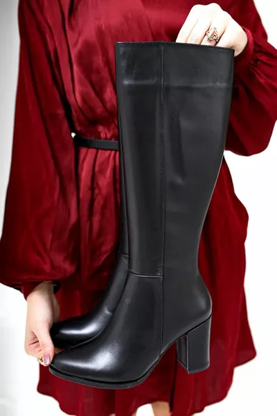 Dames Hoge Laarzen Lange Laarzen met Hak Dames Zwarte Rits Over-De-Knie Laarzen met Hak. Taım