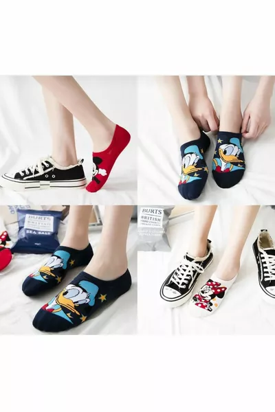  Pcs Women's Colorful Cute Patterned Washed Invisible Sneaker Socks