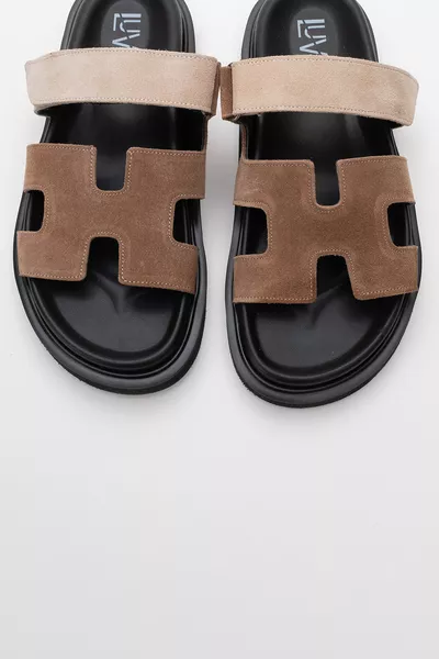 MORTE Aardetint-Beige Suède Echt Leren Damesslippers