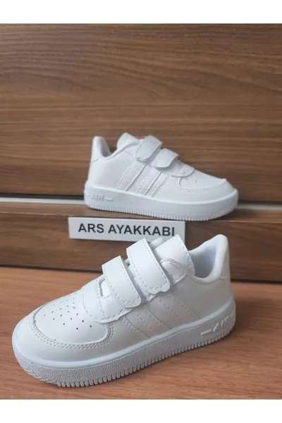 Dagelijks jongens- en meisjessneaker wit met klittenband en dubbele strepen, comfortabele lichte sportschoen