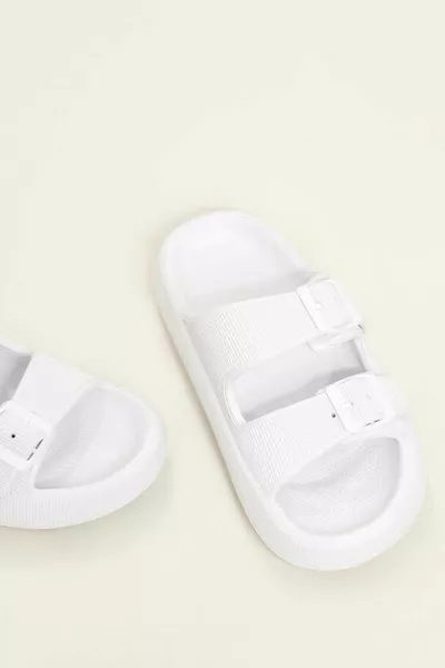 Lily Бели Двойни Каишки EVA Платформени Ежедневни Летни Джапанки за Плаж