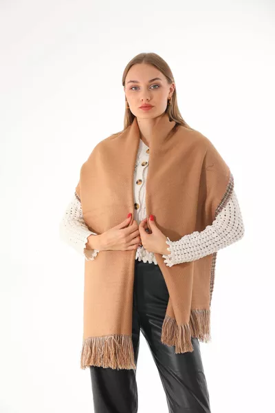 Écharpe châle marron clair à texture douce réversible