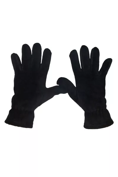 Men's Black Thermal Winter Fleece Gloves, Fingerless with Covered Fingers, Elastic Cuffed Fleece Gloves
