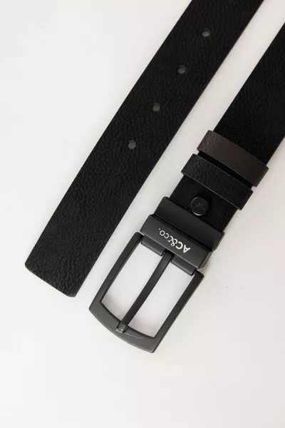 حزام جينز جلد صناعي رجالي أسود-بني كاجوال