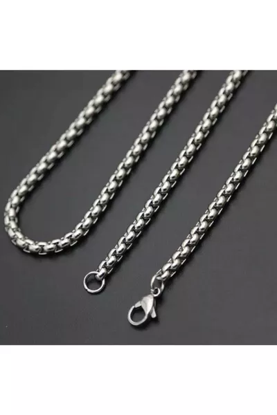 Erkek Gri Örme Model Çelik Zincir Kolye 