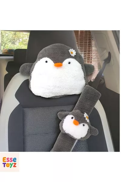 Set Doppio di Cuscino Auto e Copertura Cintura di Sicurezza Pinguino Allegro
