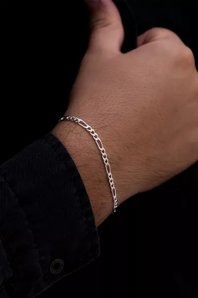 Herren Silberarmband - 4mm Figaro Modell, mit Edelmetallzertifikat, Rechnung und Stempel, Herren Silberarmband