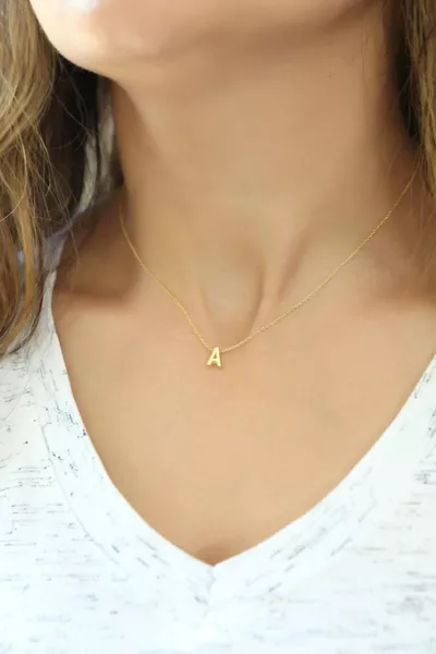 Silver Plated Three-Dimensional Letter A Pendant Necklace