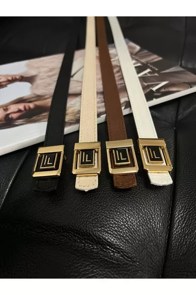 حزام نسائي رقيق بأبزيم ذهبي وشعار F، حزام للبنطال، حزام للسترة، حزام