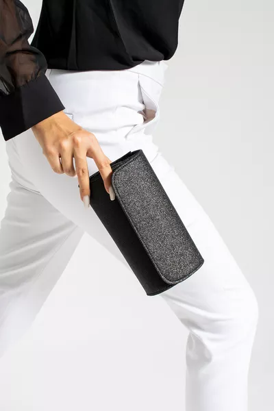 Borsa da sera nera mini con glitter da donna, borsa a spalla