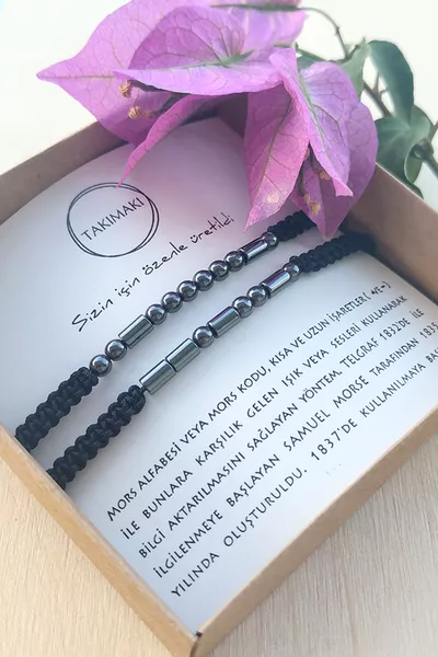 Mors Alfabesi Bileklik Isimli Bileklik Hematit Doğal Taş Bileklik Makrome Ip Örgülü Uniseks Kombin