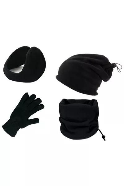 Комплект от 4 части Betülce Polar: шал-яка, шапка, ушанка и вълнени ръкавици