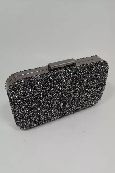 Yakamoz Hematite Women's Evening Clutch Bag with Stones