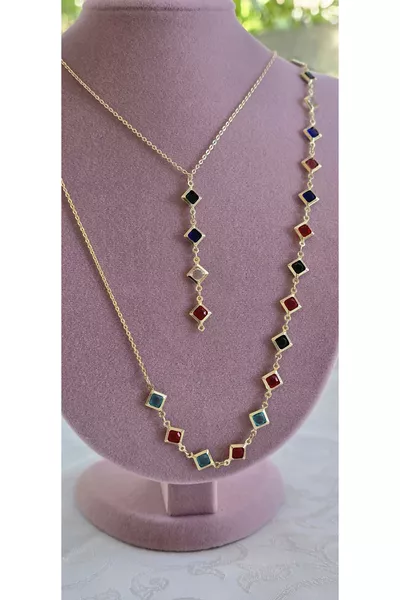 Двойное Y-образное ожерелье с камнями