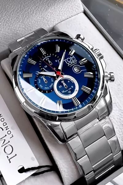 Montre pour homme, étanche 3 ATM, bracelet en acier de couleur argent