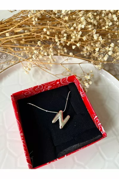 قلادة حرف N من الفولاذ على شكل بالون فضي