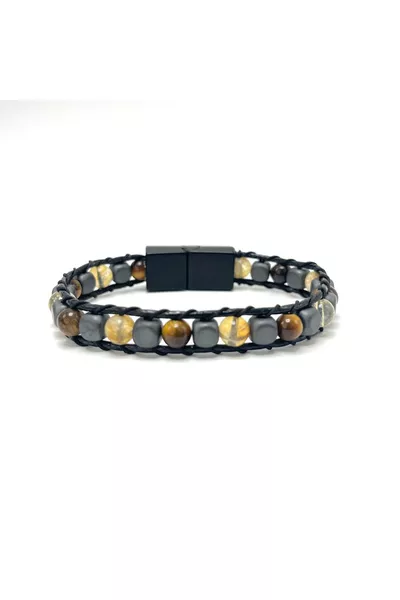 سوار من الأحجار الطبيعية المعتمدة بحجم 6 ملم - ياقوتة صفراء، عين النمر، الهيماتيت