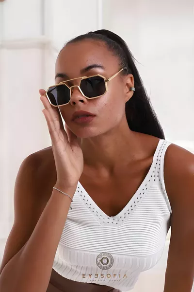 Occhiali da sole unisex Octagon Lath Gold Nero Titanio