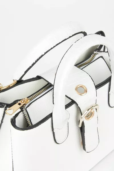 Borsa da donna a scatola bianca con manico in coccodrillo, tracolla, 2 scomparti, chiusura a scatto e cerniera, da mano e da spalla