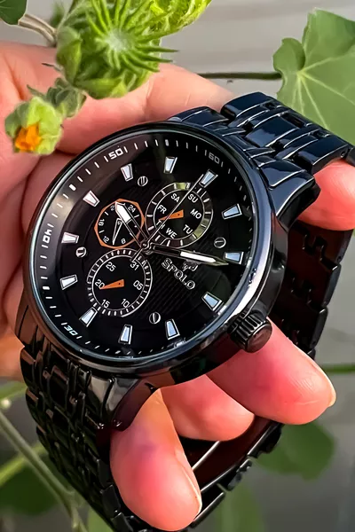 Nouvelle saison Montre pour homme noire avec bracelet Cadeau pour la fête des pères