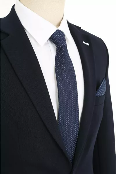 Navy Blue Polka Dot Pattern Tie and Pocket Square Set