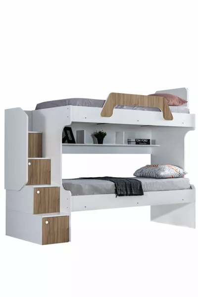 Bunk Bed, Inci 2-Piece Bunk Bed - Walnut 2 Comfort Mattresses