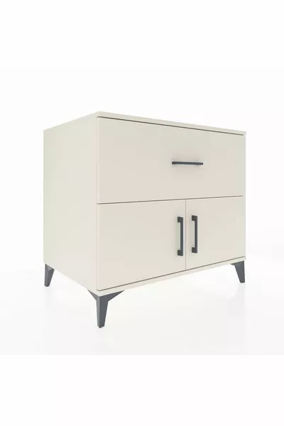 Cassettona Kronos con un solo ripiano, un cassetto e due ante, colore Pietra di Luna