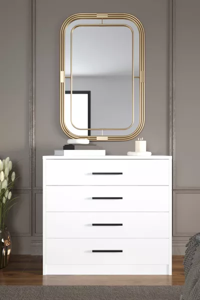 Mira 4-Drawer Dresser, White, Black Handles, cm