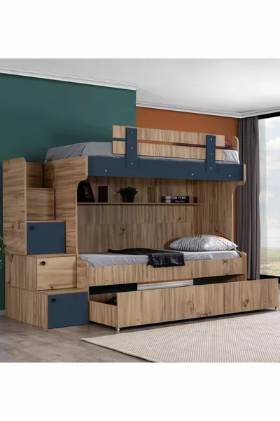 Letto a castello, Letto a castello con ripiano Riva + Armadio a 3 ante