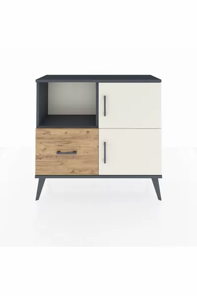 خزانة أرجس بدرجين ورفين وغطائين باللون الرمادي الداكن/صنوبر