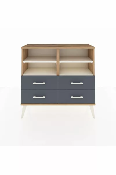 Arges Şifonyer 4 Raflı 4 Çekmeceli  Çam-Aytaşı/Antrasit